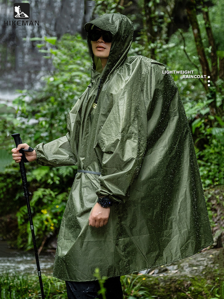 Camping Rain Poncho - Ultraleichter Reißverschluss-Regenmantel aus 210T Polyester, wasserdichter
