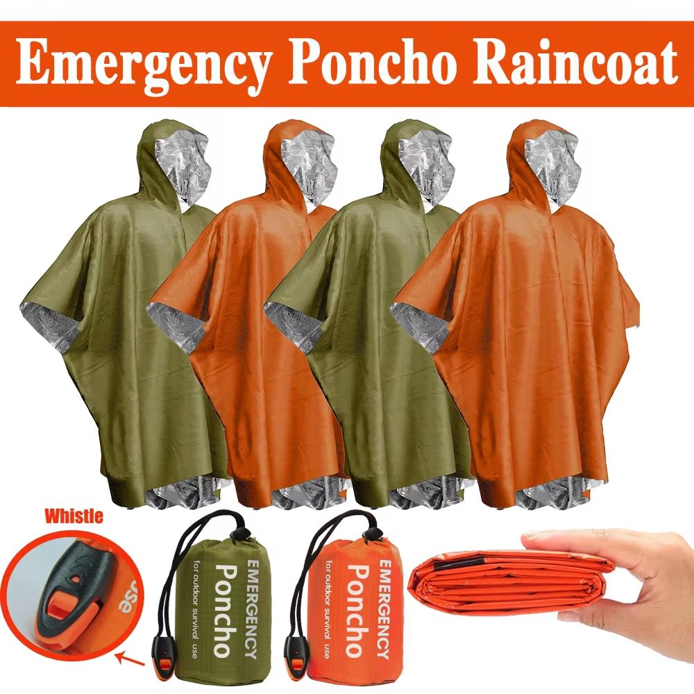 Camping Rain Poncho - Notfall-Regenponcho, Thermodecken-Poncho, wetterfeste Outdoor-Überlebensausrüstung, Campingausrüstung, Überlebens-Gadgets